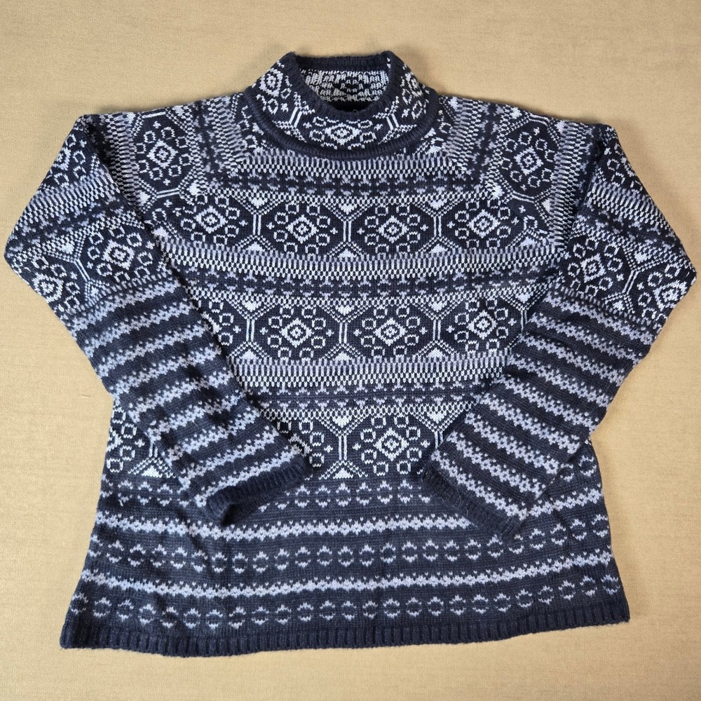 Aventura‎ Fair Isle Knit Sweater XS XSmall Pullover Blue White Blend Womens